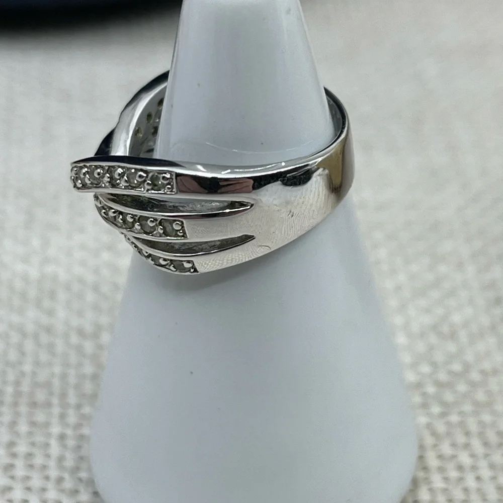 Vintage HAN 925 Sterling Silver Criss-Cross CZ Band Ring – Size 6.75 - Picture 14 of 17